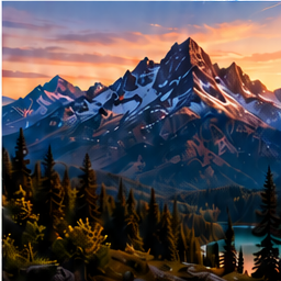 Artful mountain landscape at sunset